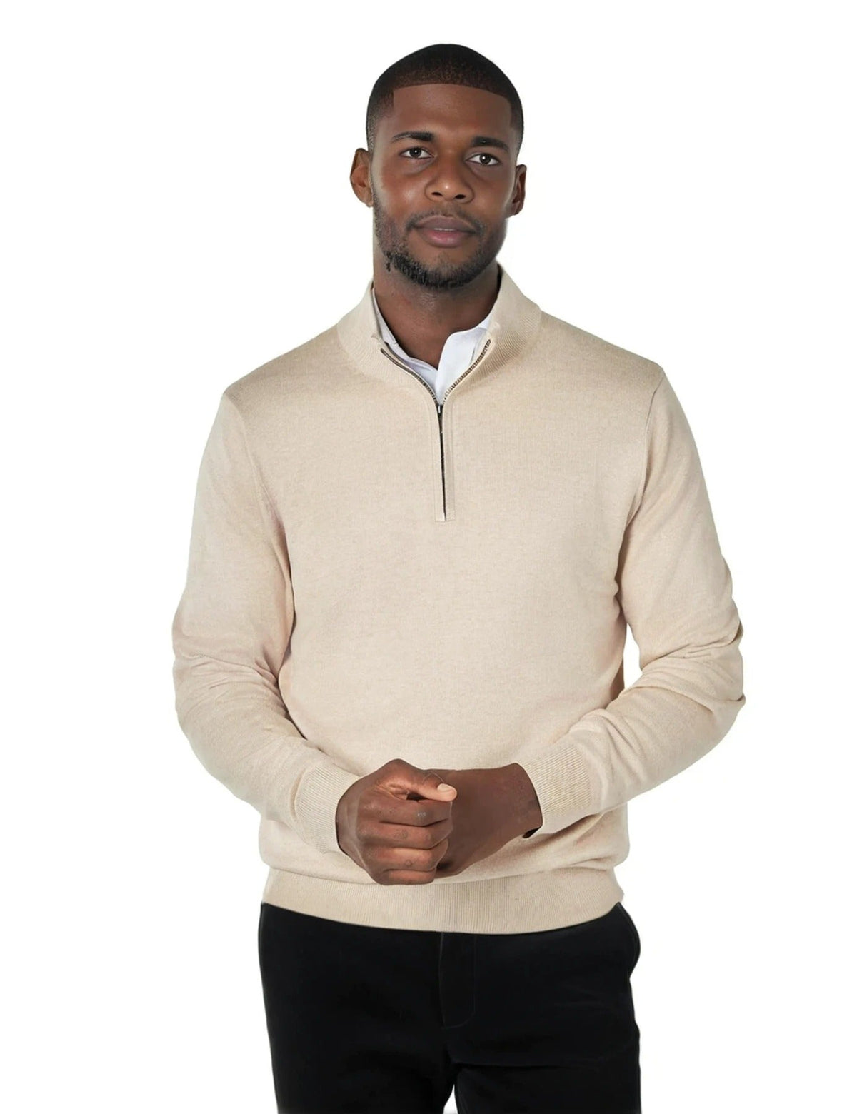 Men's Cream Zip Neck Jumper - Lucca Menswear Main image