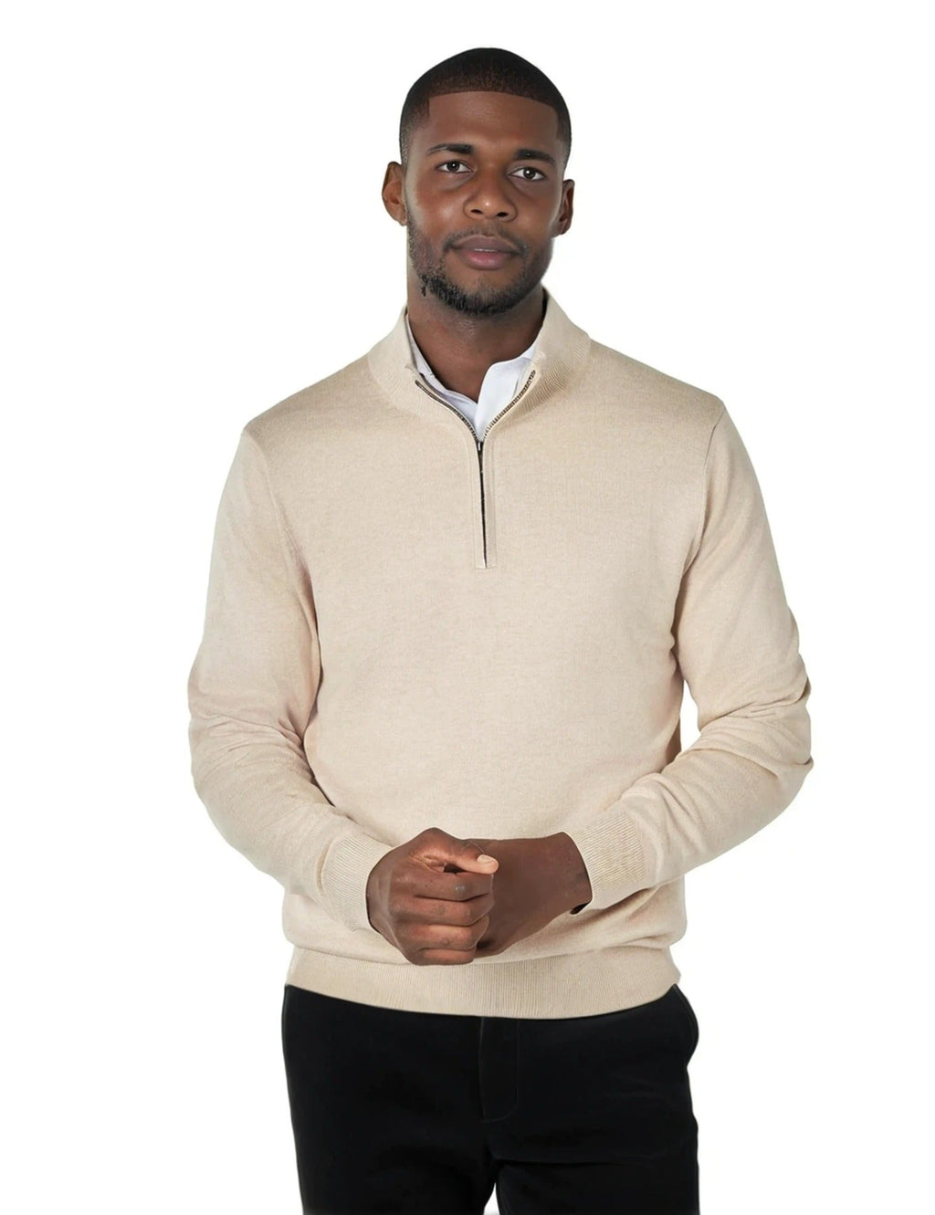 Men's Cream Zip Neck Jumper - Lucca Menswear
