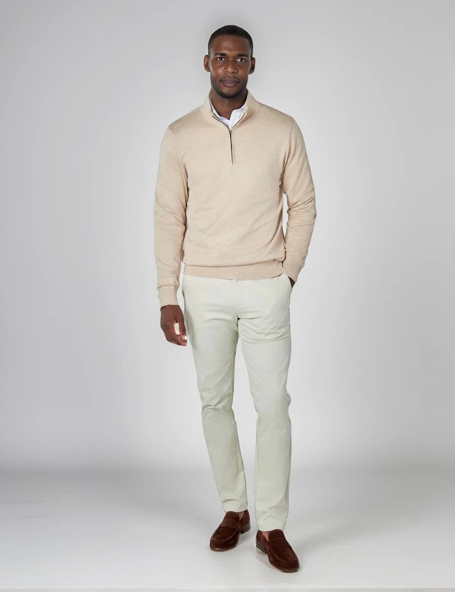 Men's Cream Zip Neck Jumper - Lucca Menswear