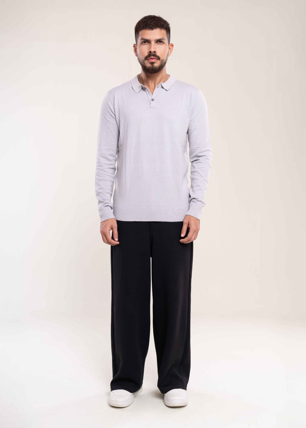 Men's Grey Cotton Polo Jumper - Lucca Menswear