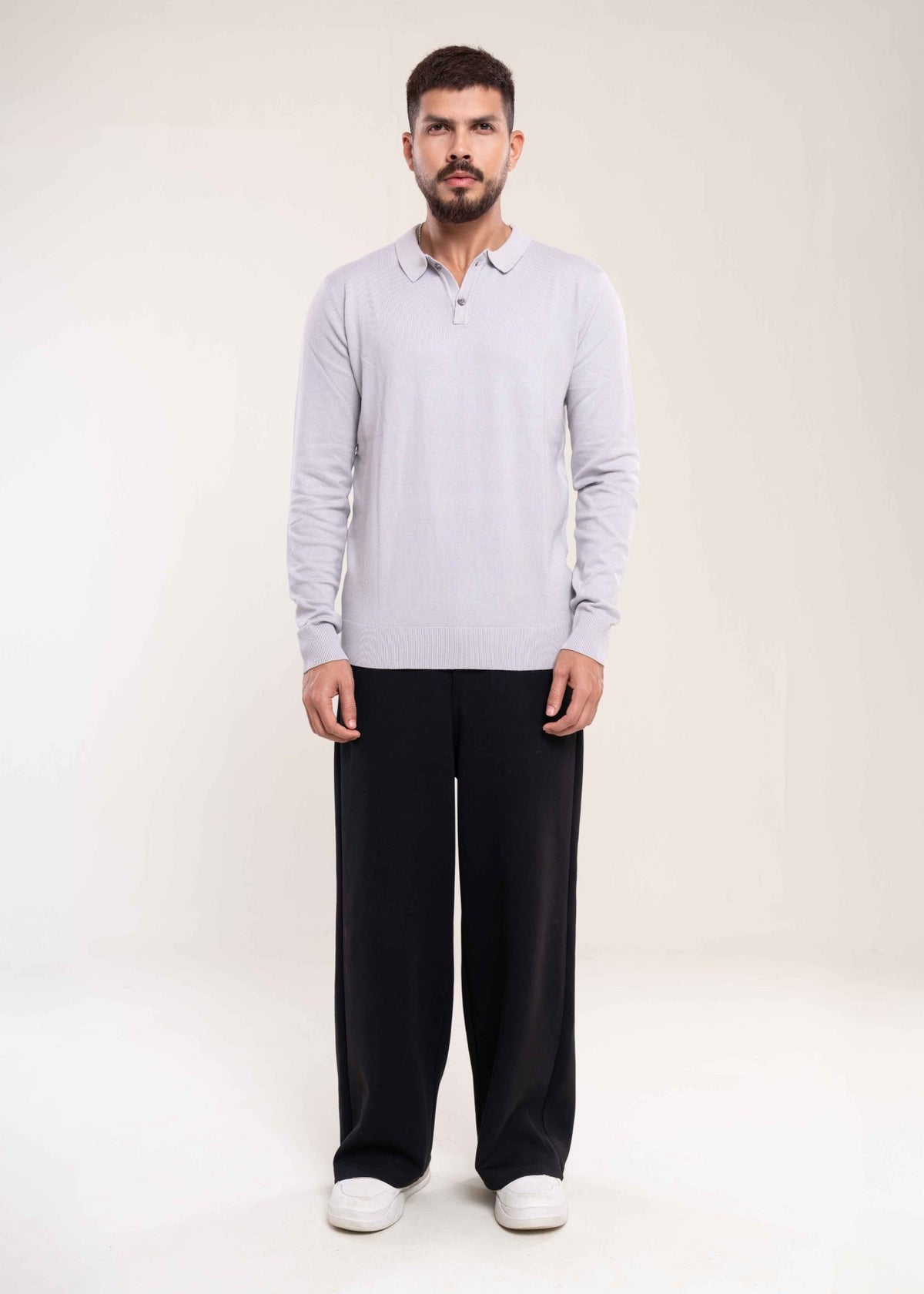 Men's Grey Cotton Polo Jumper - Lucca Menswear