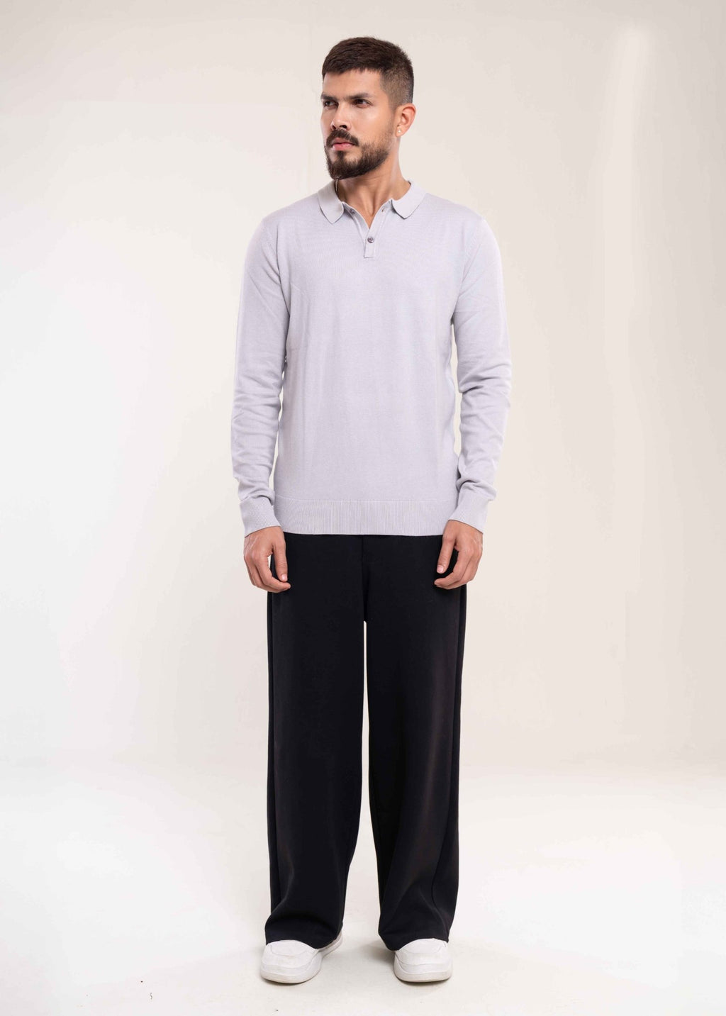 Men's Grey Cotton Polo Jumper - Lucca Menswear