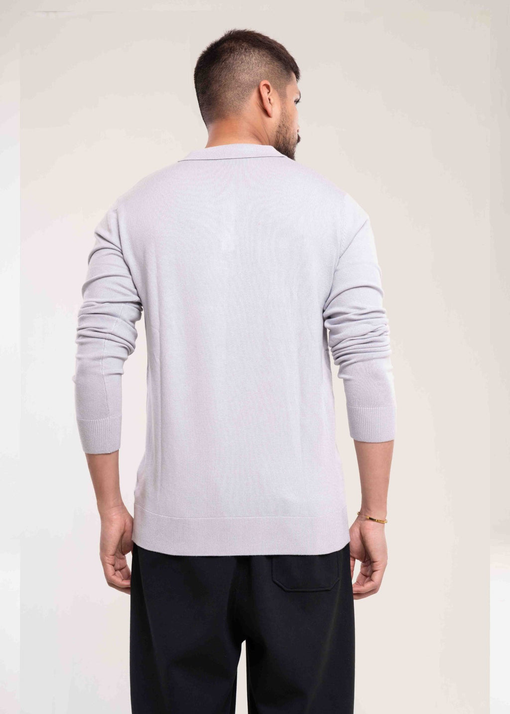 Men's Grey Cotton Polo Jumper - Lucca Menswear