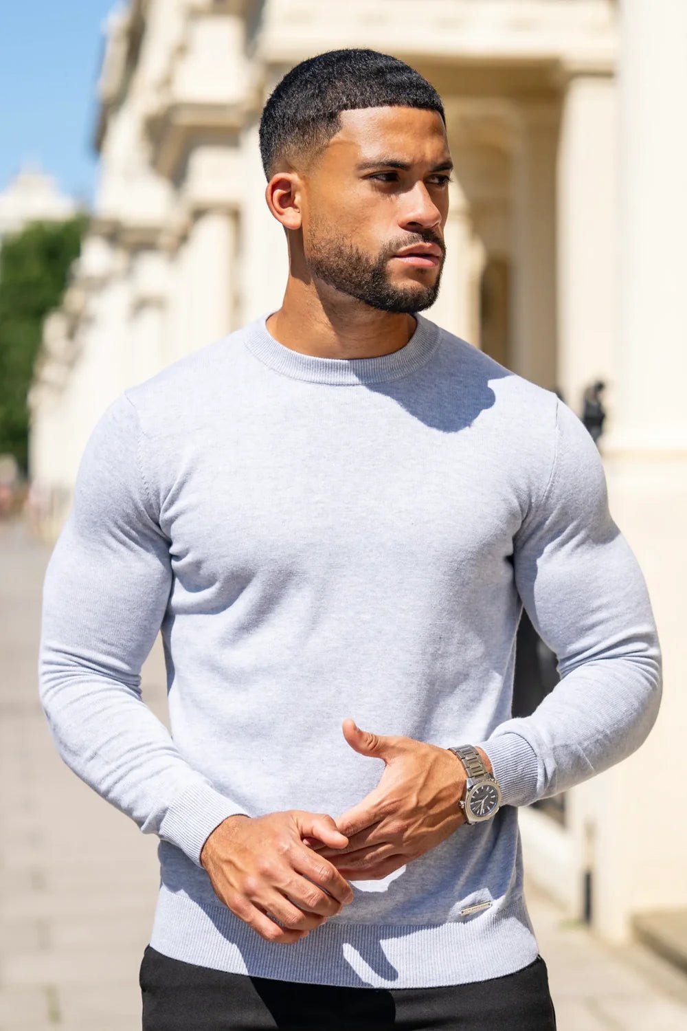 Men's Grey Crew Neck Sweater - Lucca Menswear