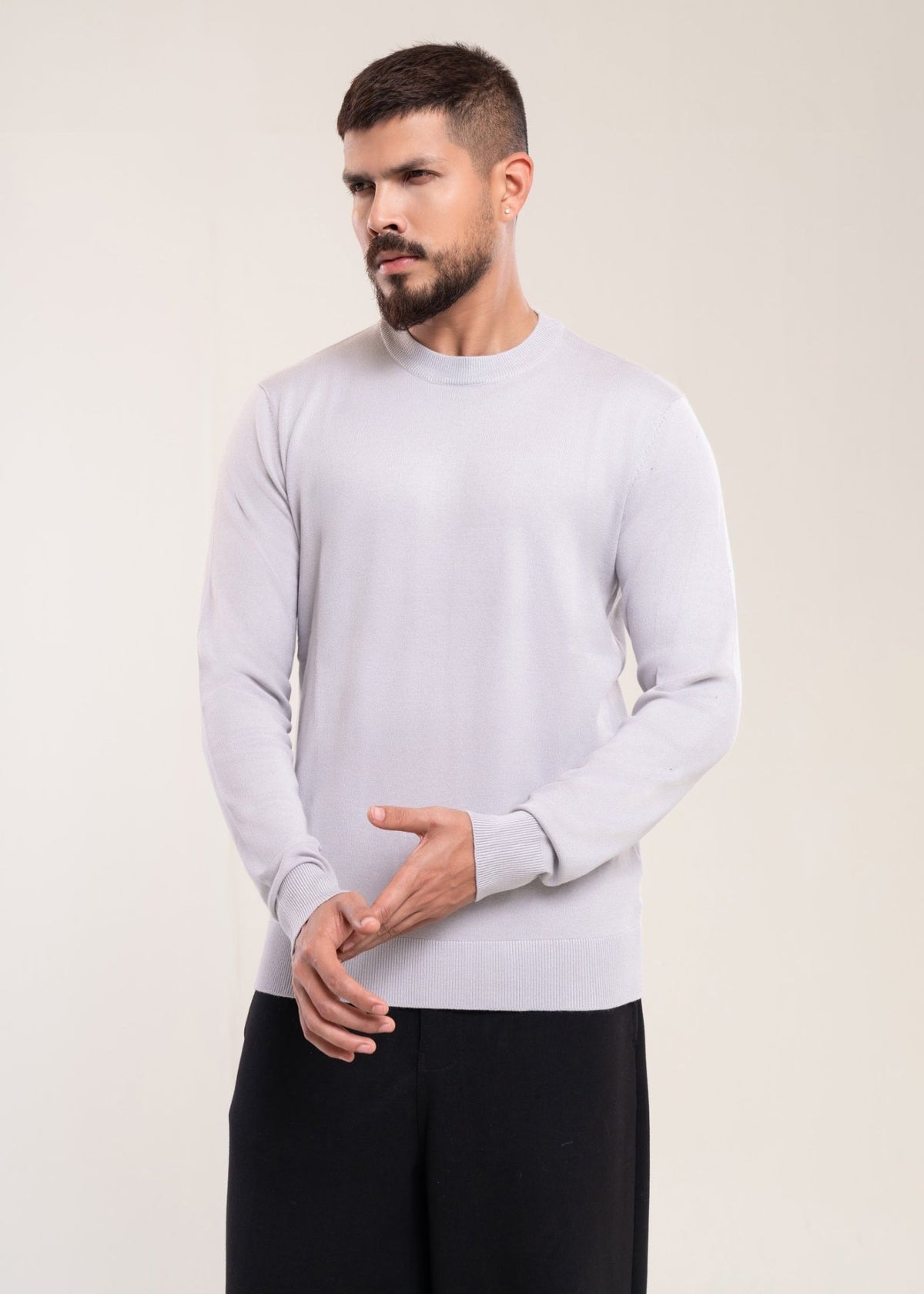 Men's Grey Crew Neck Sweater - Lucca Menswear