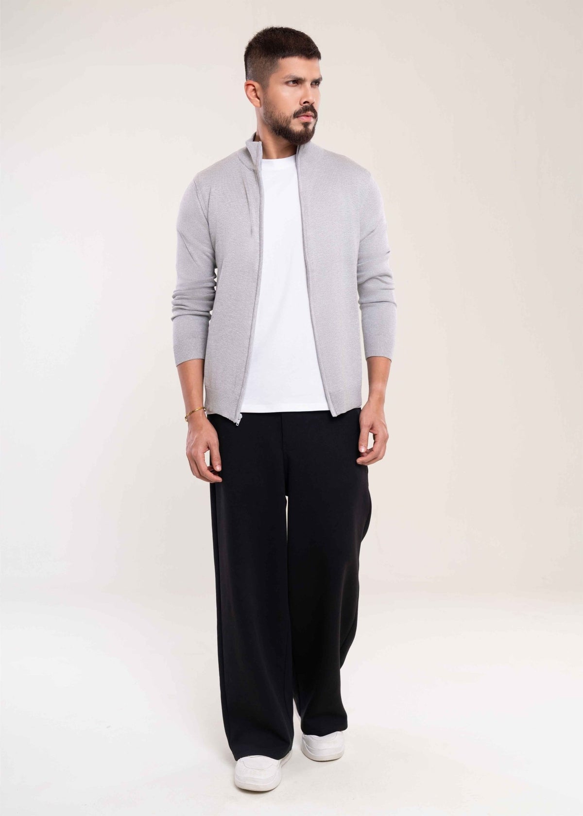 Men's Grey Full Zip Jumper - Lucca Menswear