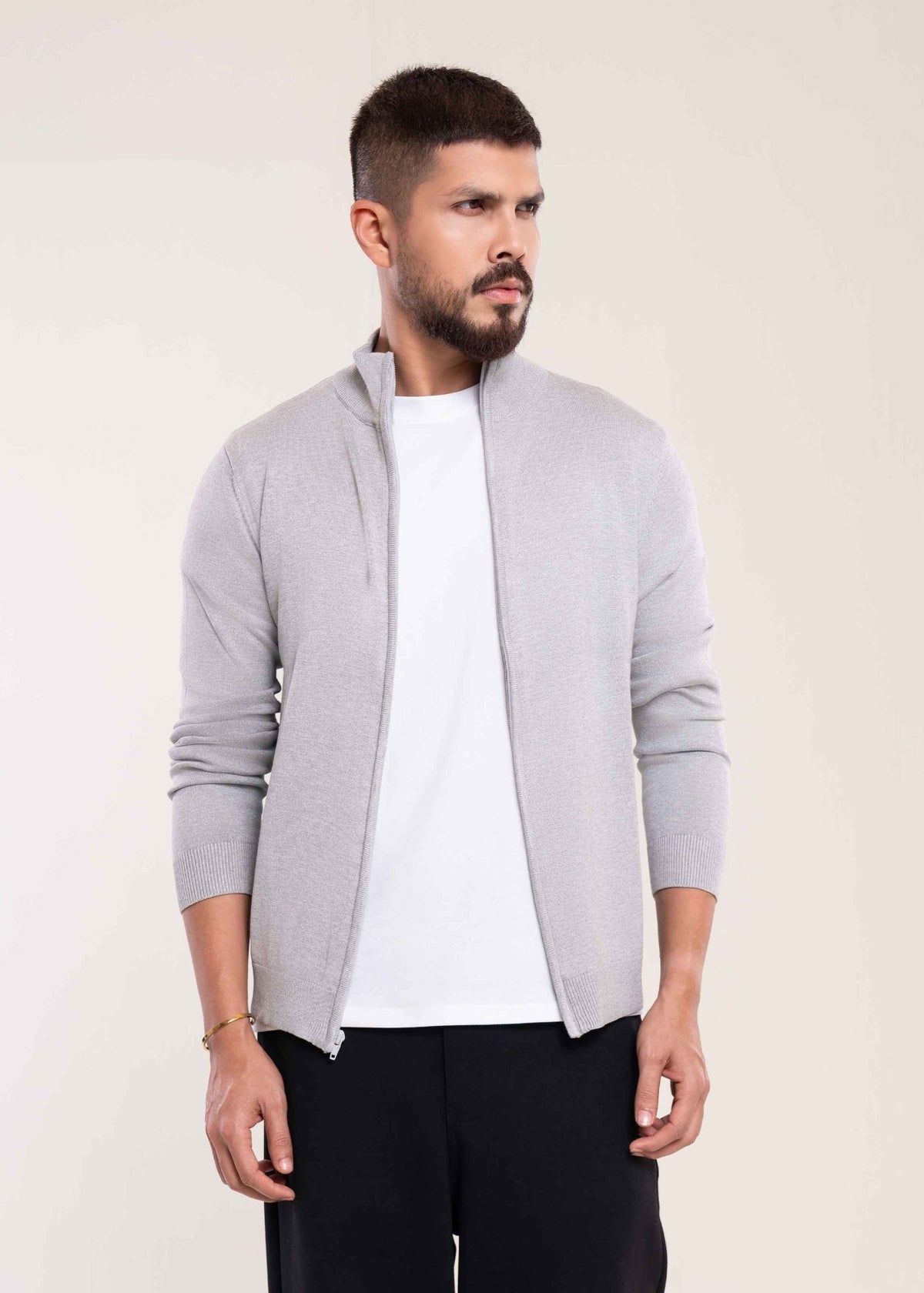 Men's Grey Full Zip Jumper - Lucca Menswear Main image