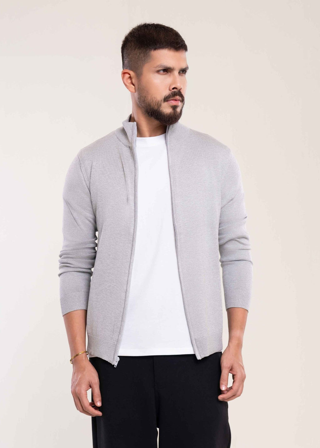 Men's Grey Full Zip Jumper - Lucca Menswear
