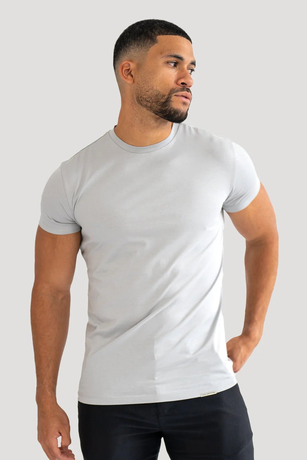 Men's Grey Muscle Fit Crew Neck T-Shirt - Lucca Menswear Main image