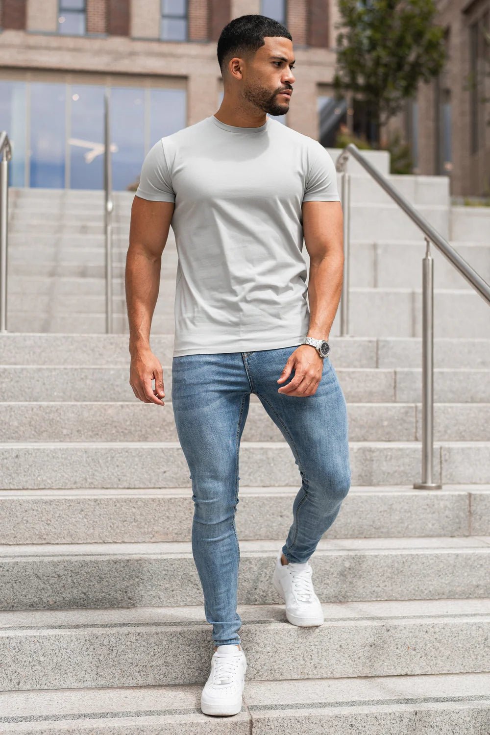 Men's Grey Muscle Fit Crew Neck T-Shirt - Lucca Menswear