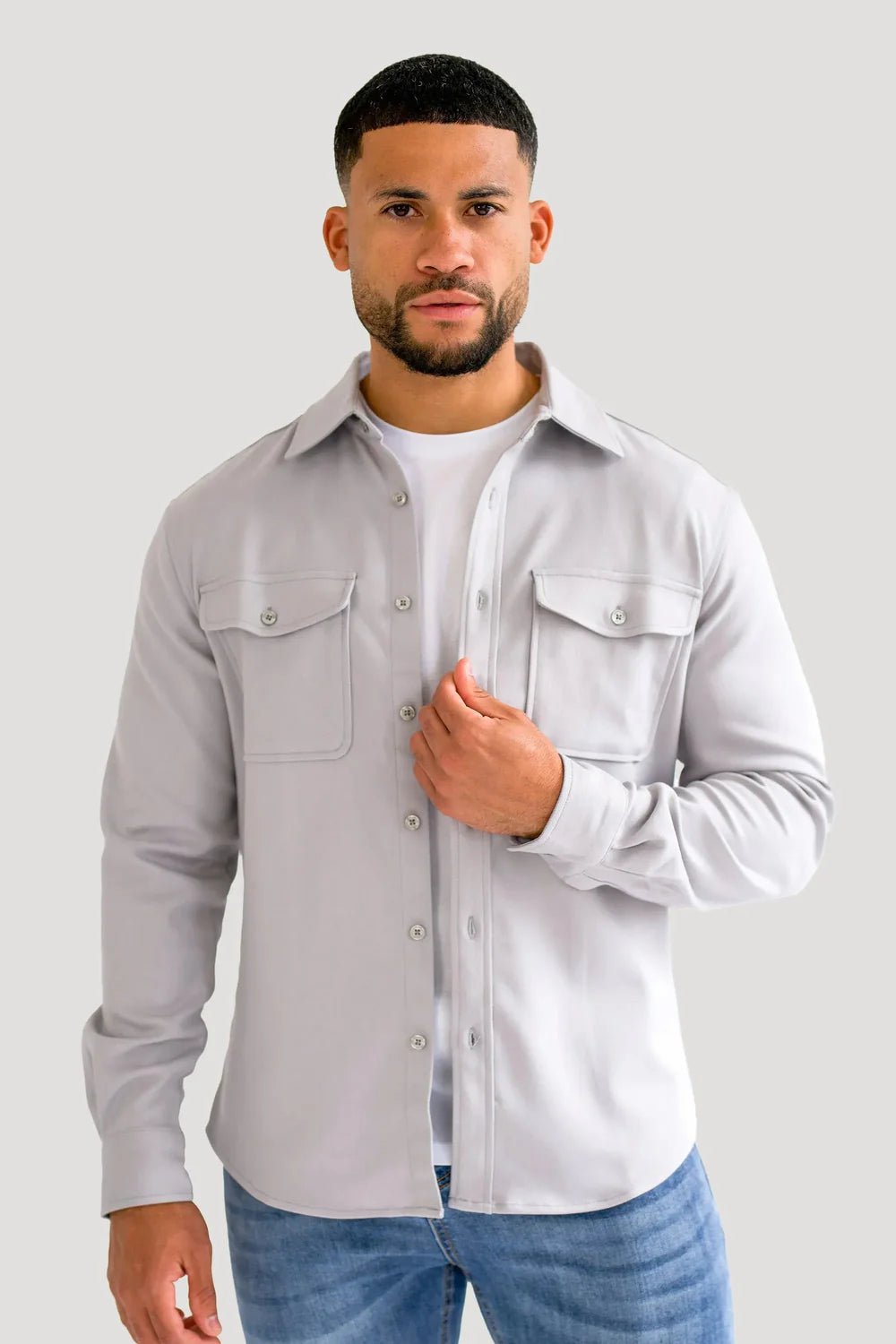 Men's Grey Premium Overshirt - Lucca Menswear