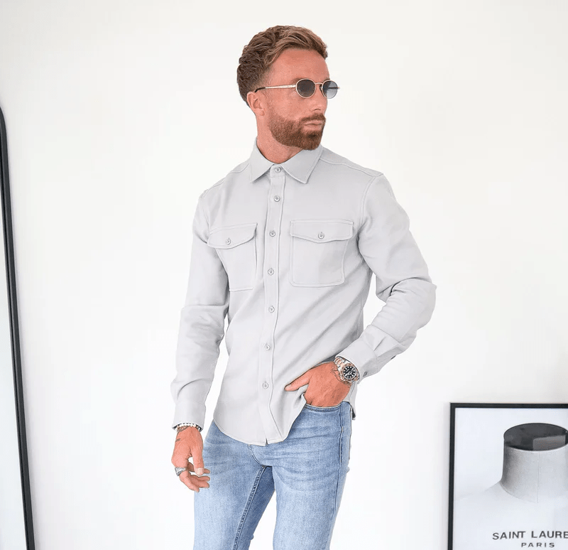 Men's Grey Premium Overshirt - Lucca Menswear