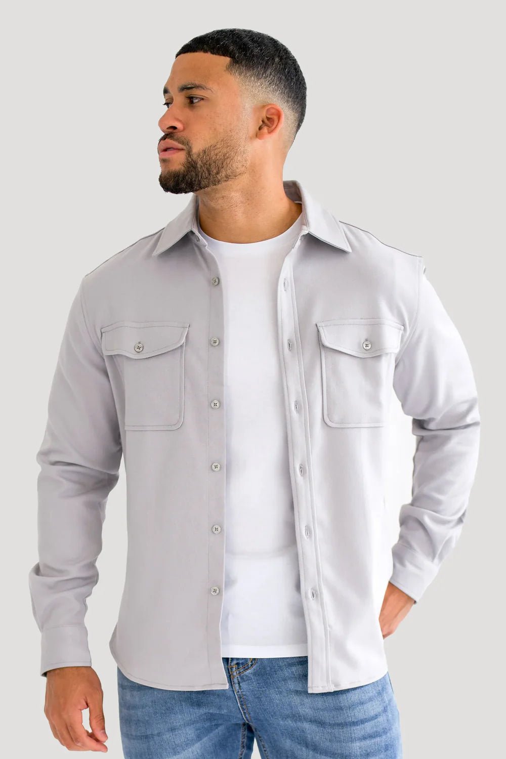 Men's Grey Premium Overshirt - Lucca Menswear