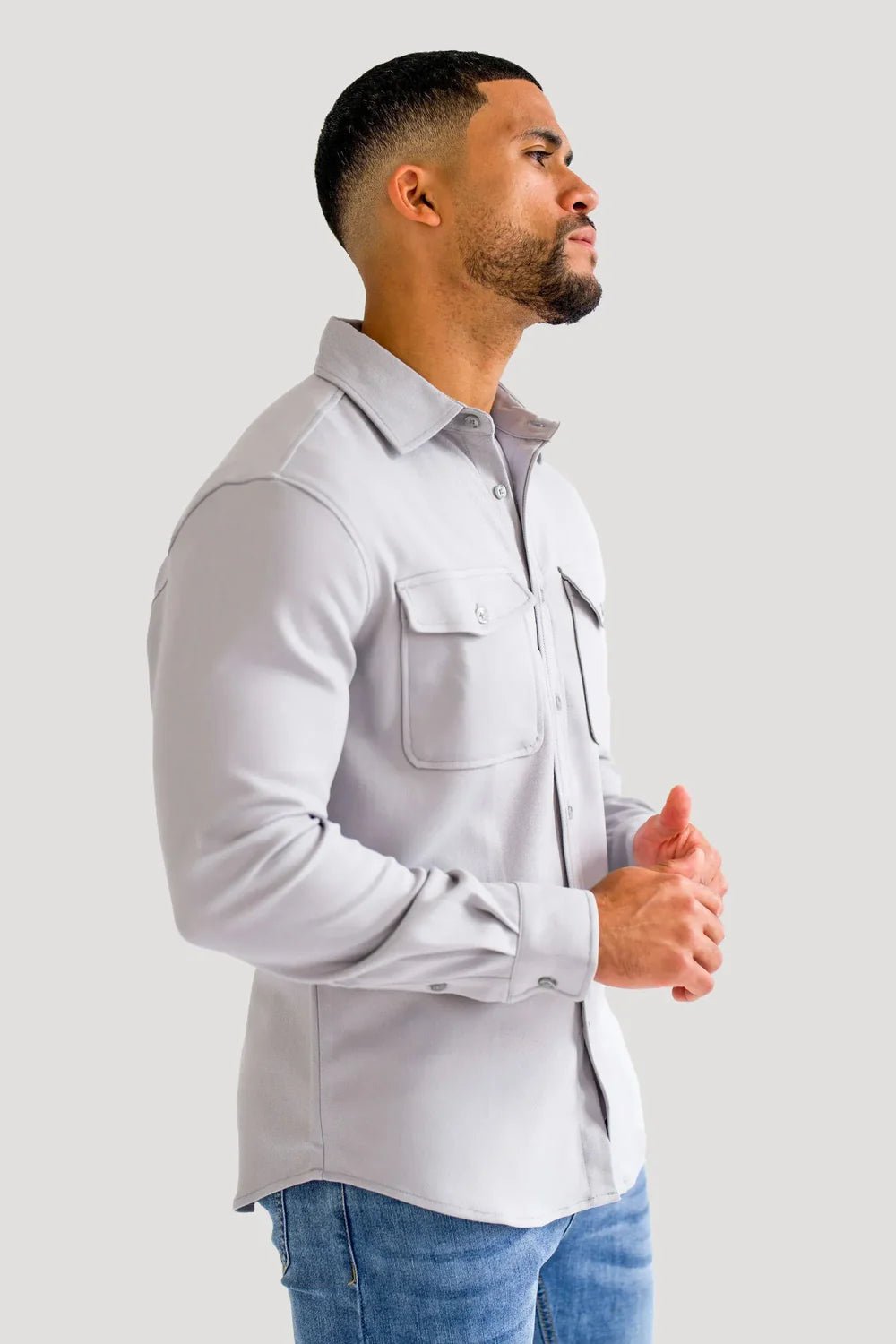 Men's Grey Premium Overshirt - Lucca Menswear