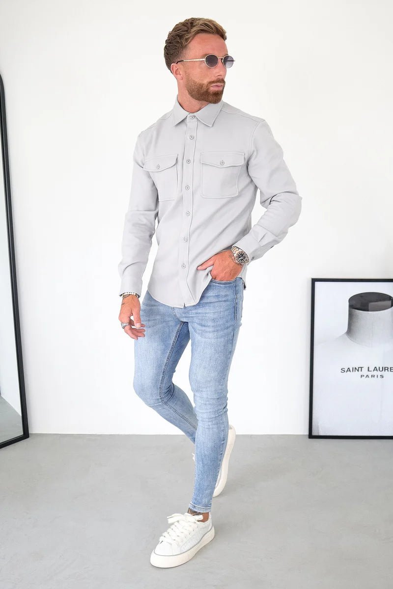 Men's Grey Premium Overshirt - Lucca Menswear