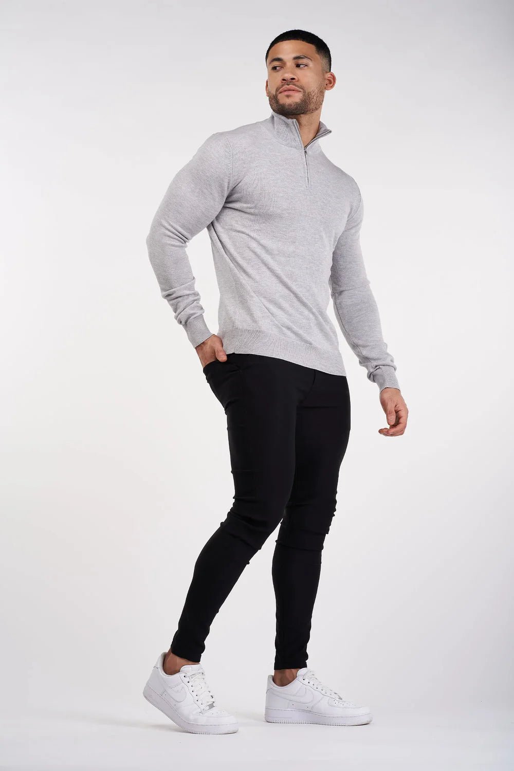 Men's Grey Zip Neck Jumper - Lucca Menswear