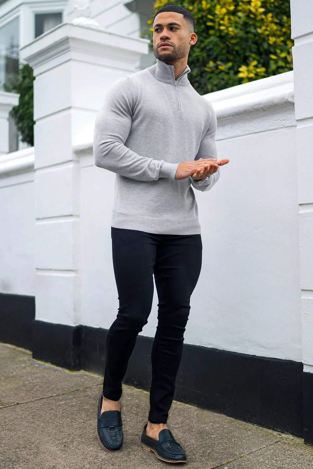 Men's Grey Zip Neck Jumper - Lucca Menswear
