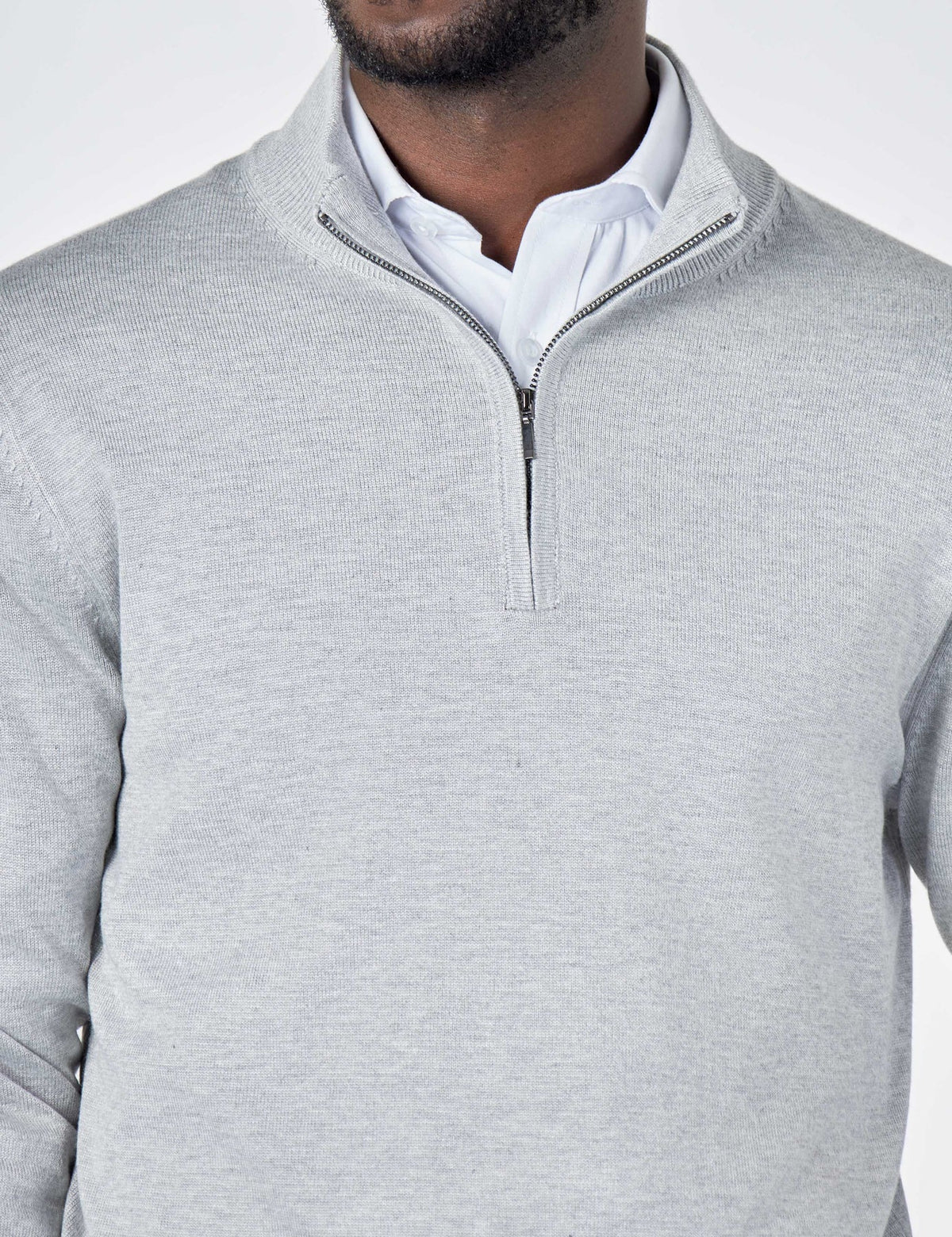 Men's Grey Zip Neck Jumper - Lucca Menswear