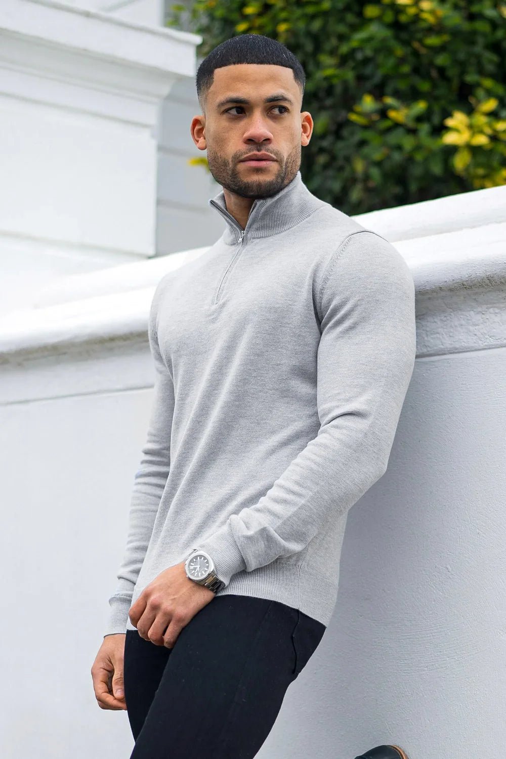 Men's Grey Zip Neck Jumper - Lucca Menswear