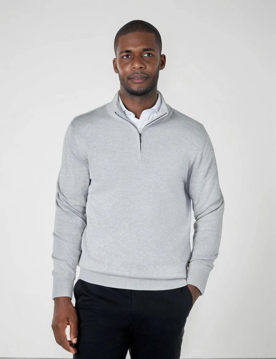 Men's Grey Zip Neck Jumper - Lucca Menswear Main image