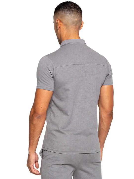Men's Grey Zip Neck Polo T-Shirt - Lucca Menswear
