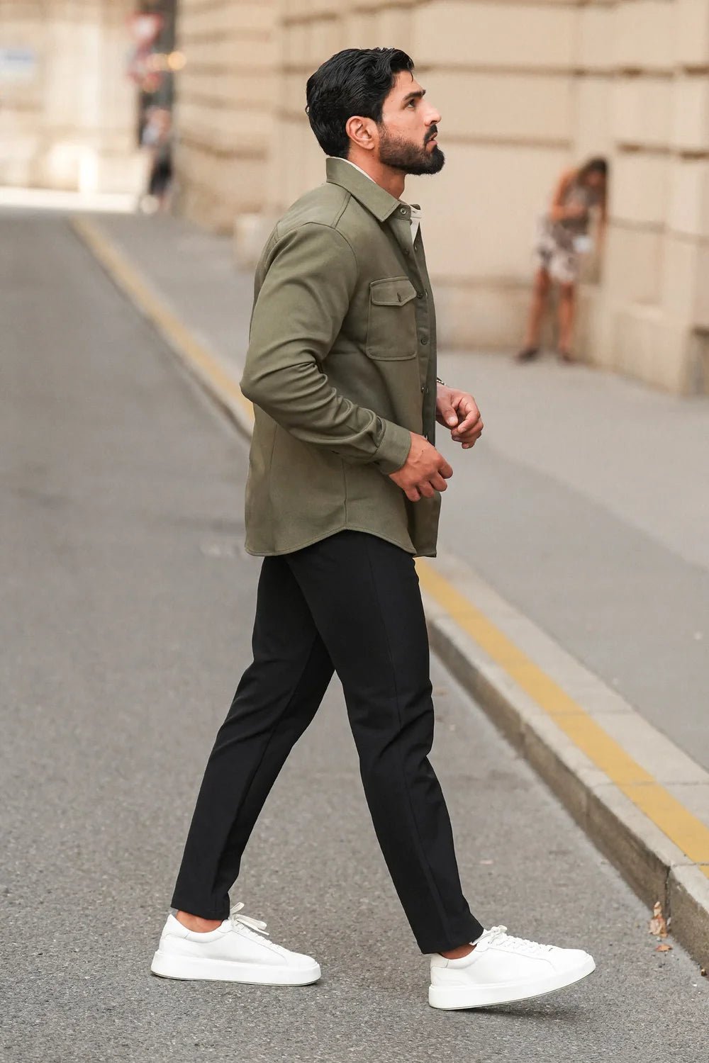 Men's Khaki Premium Overshirt - Lucca Menswear