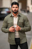 Men's Khaki Premium Overshirt - Lucca Menswear