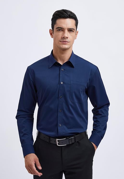 Men's Navy Cotton Blend Tailored Fit Shirt - Lucca Menswear Main image