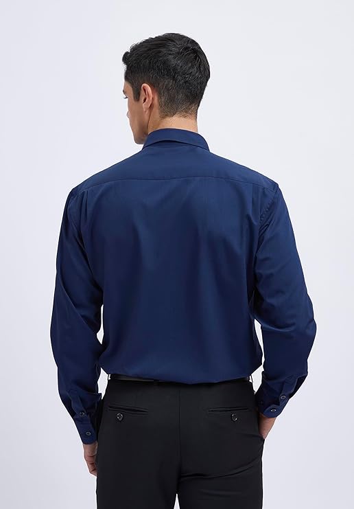 Men's Navy Cotton Blend Tailored Fit Shirt - Lucca Menswear