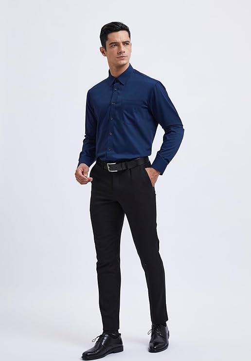 Men's Navy Cotton Blend Tailored Fit Shirt - Lucca Menswear