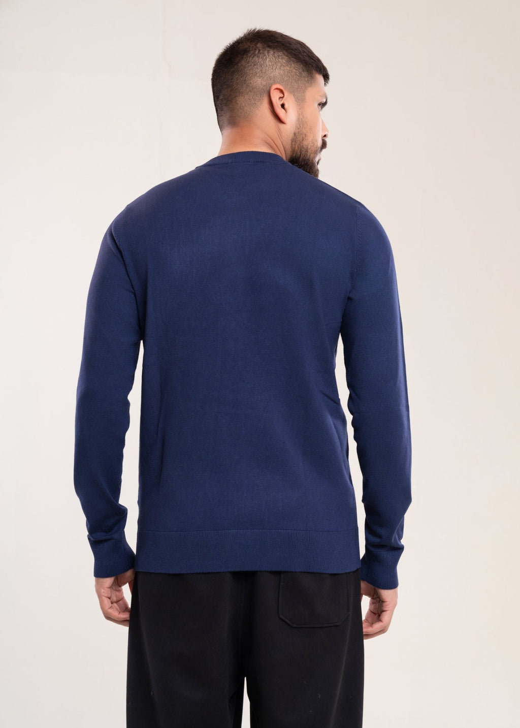 Men's Navy Crew Neck Sweater - Lucca Menswear