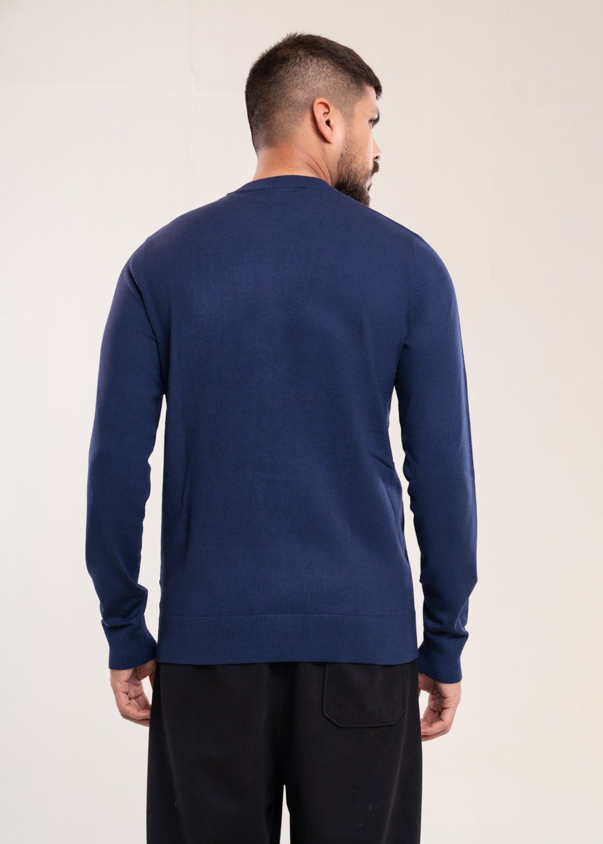 Men's Navy Crew Neck Sweater - Lucca Menswear