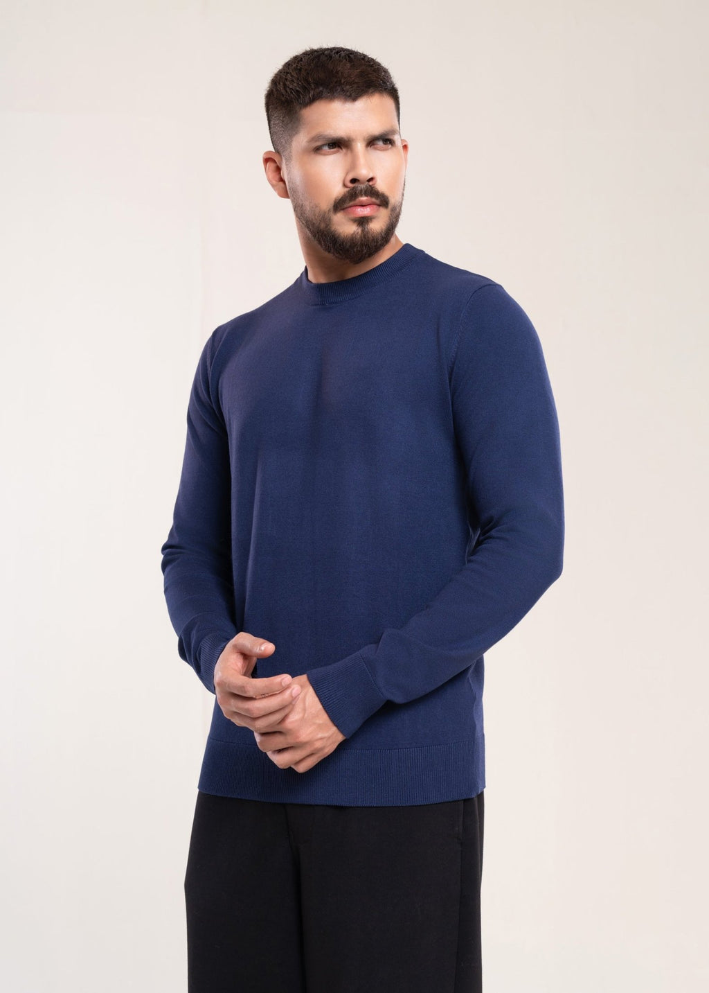 Men's Navy Crew Neck Sweater - Lucca Menswear