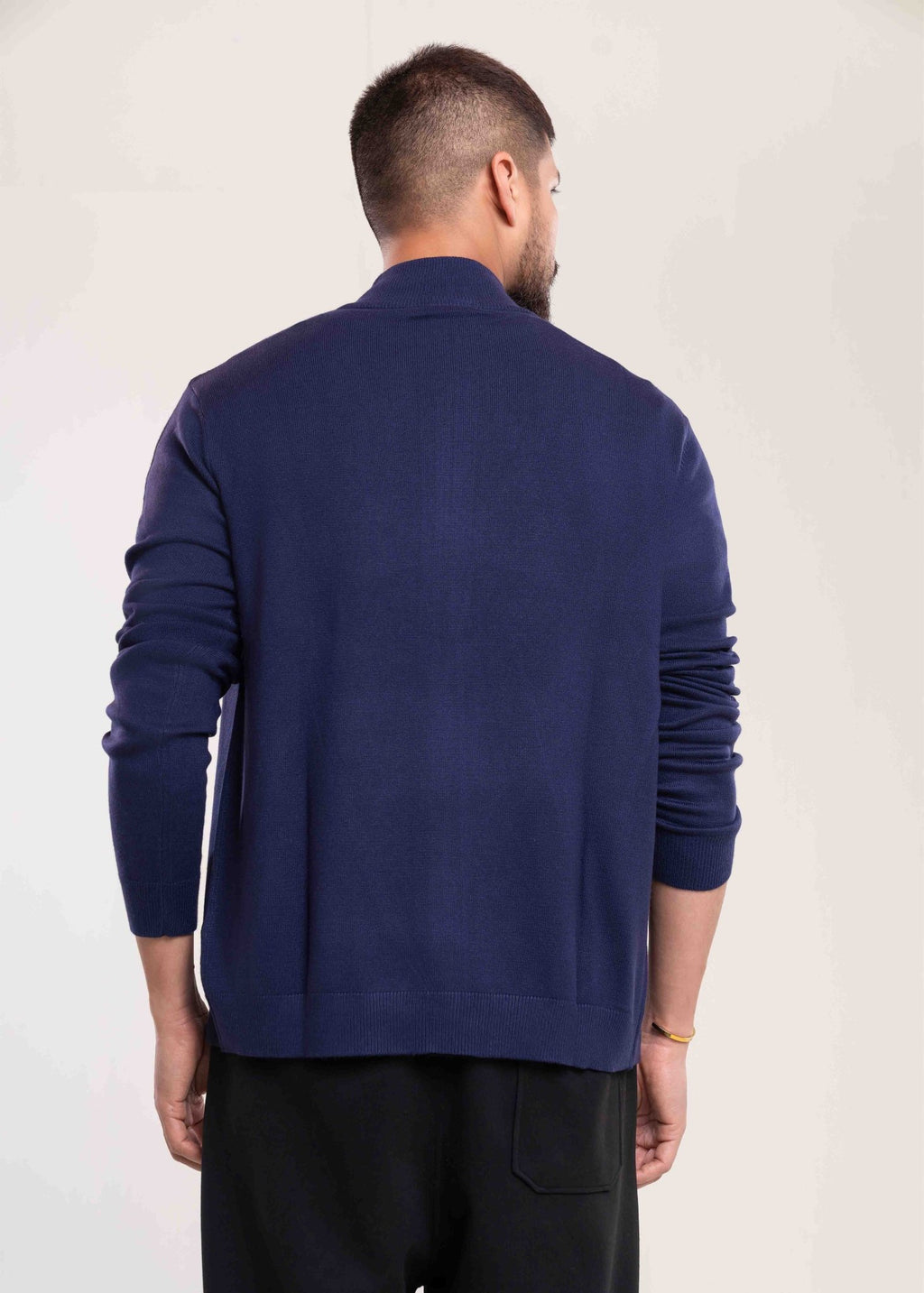 Men's Navy Full Zip Jumper - Lucca Menswear