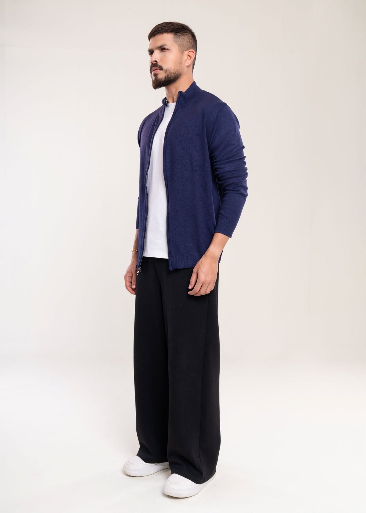 Men's Navy Full Zip Jumper - Lucca Menswear