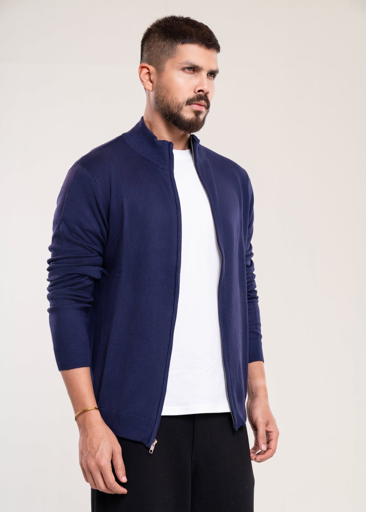 Men's Navy Full Zip Jumper - Lucca Menswear