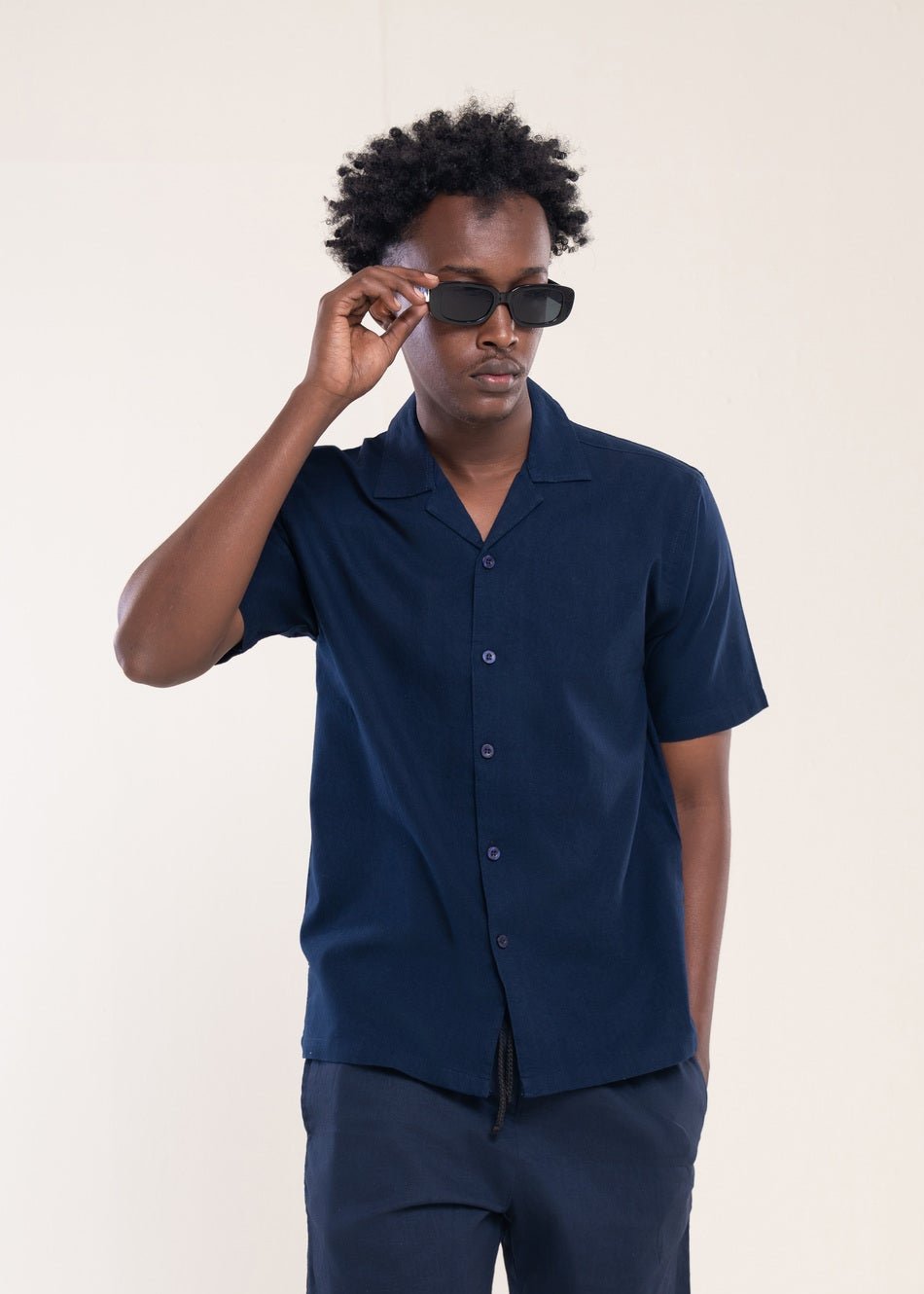 Men's Navy Linen Shirt - Lucca Menswear