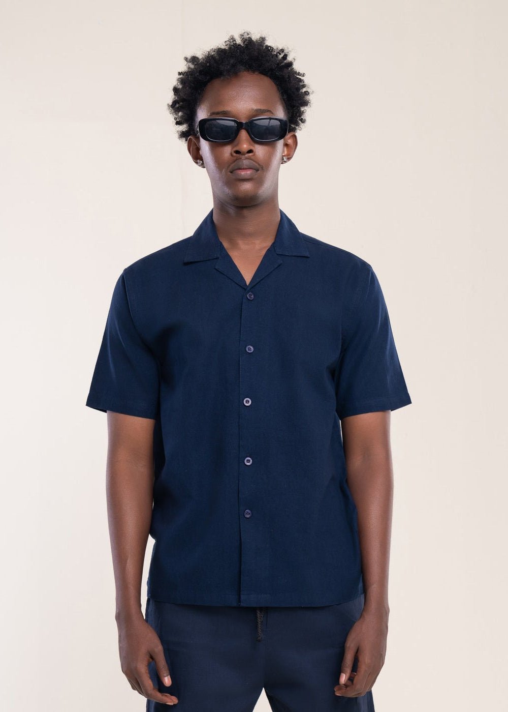 Men's Navy Linen Shirt - Lucca Menswear