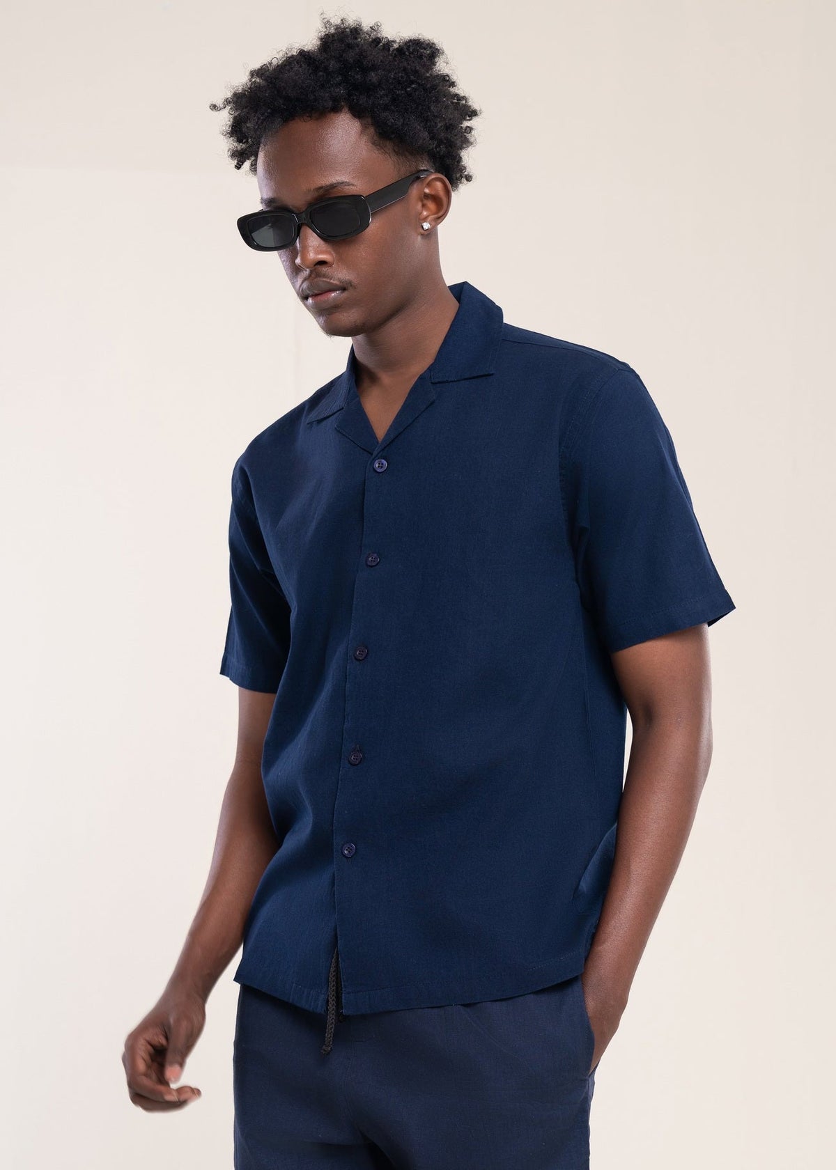 Men's Navy Linen Shirt - Lucca Menswear