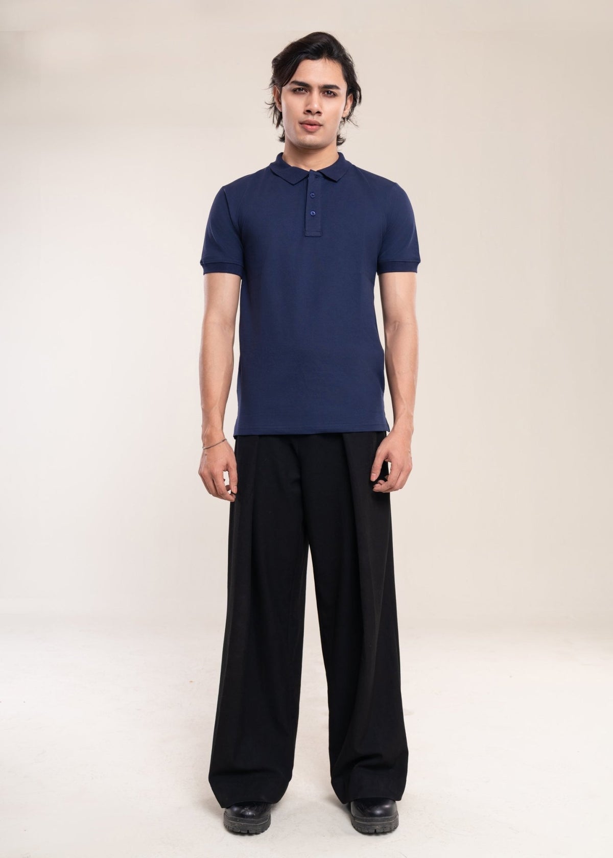 Men's Navy Premium Cotton Polo T-Shirt - Lucca Menswear