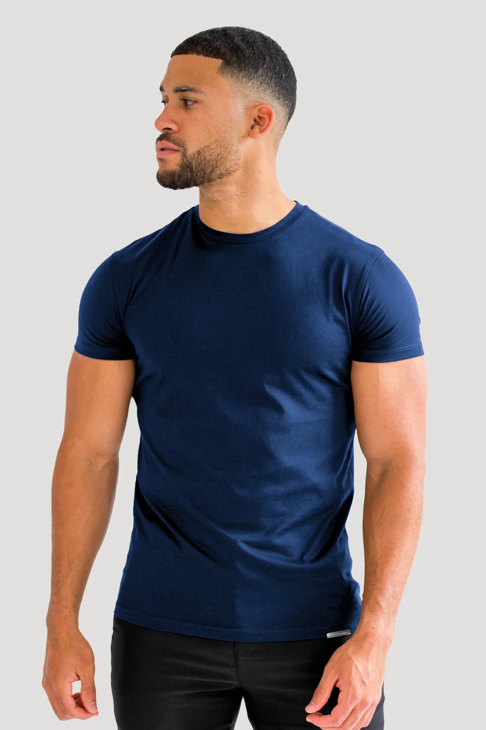 Men's Navy Rich Cotton Muscle Fit T-Shirt - Lucca Menswear