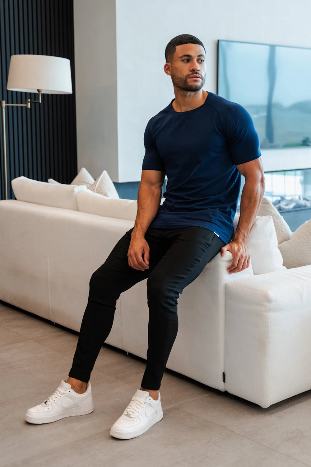 Men's Navy Rich Cotton Muscle Fit T-Shirt - Lucca Menswear