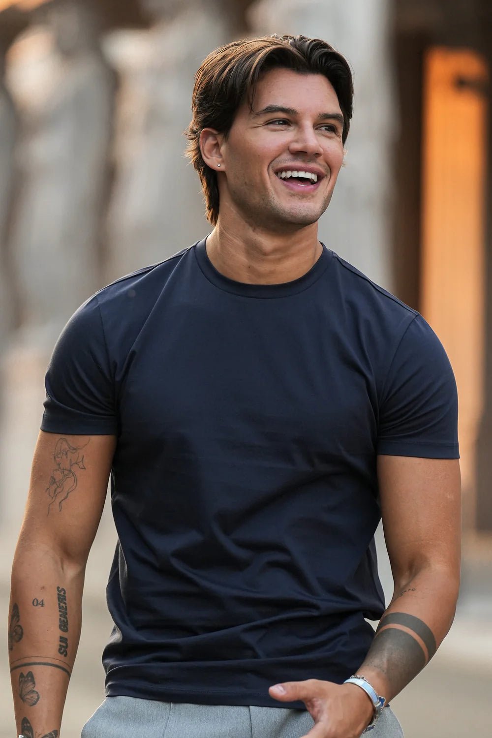 Men's Navy Rich Cotton Muscle Fit T-Shirt - Lucca Menswear Main image