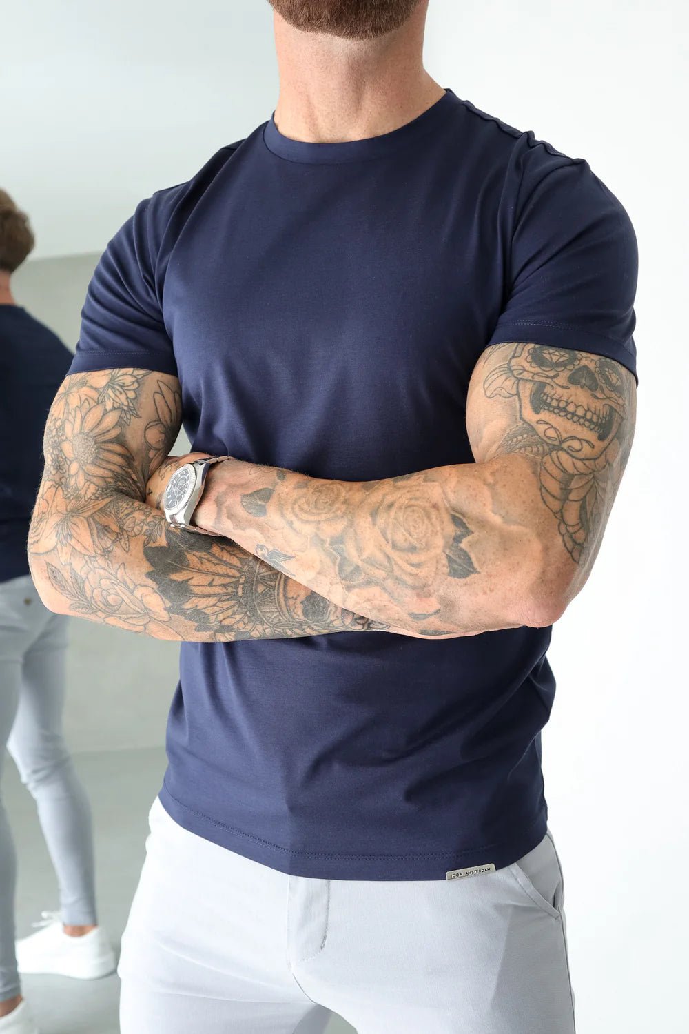Men's Navy Rich Cotton Muscle Fit T-Shirt - Lucca Menswear