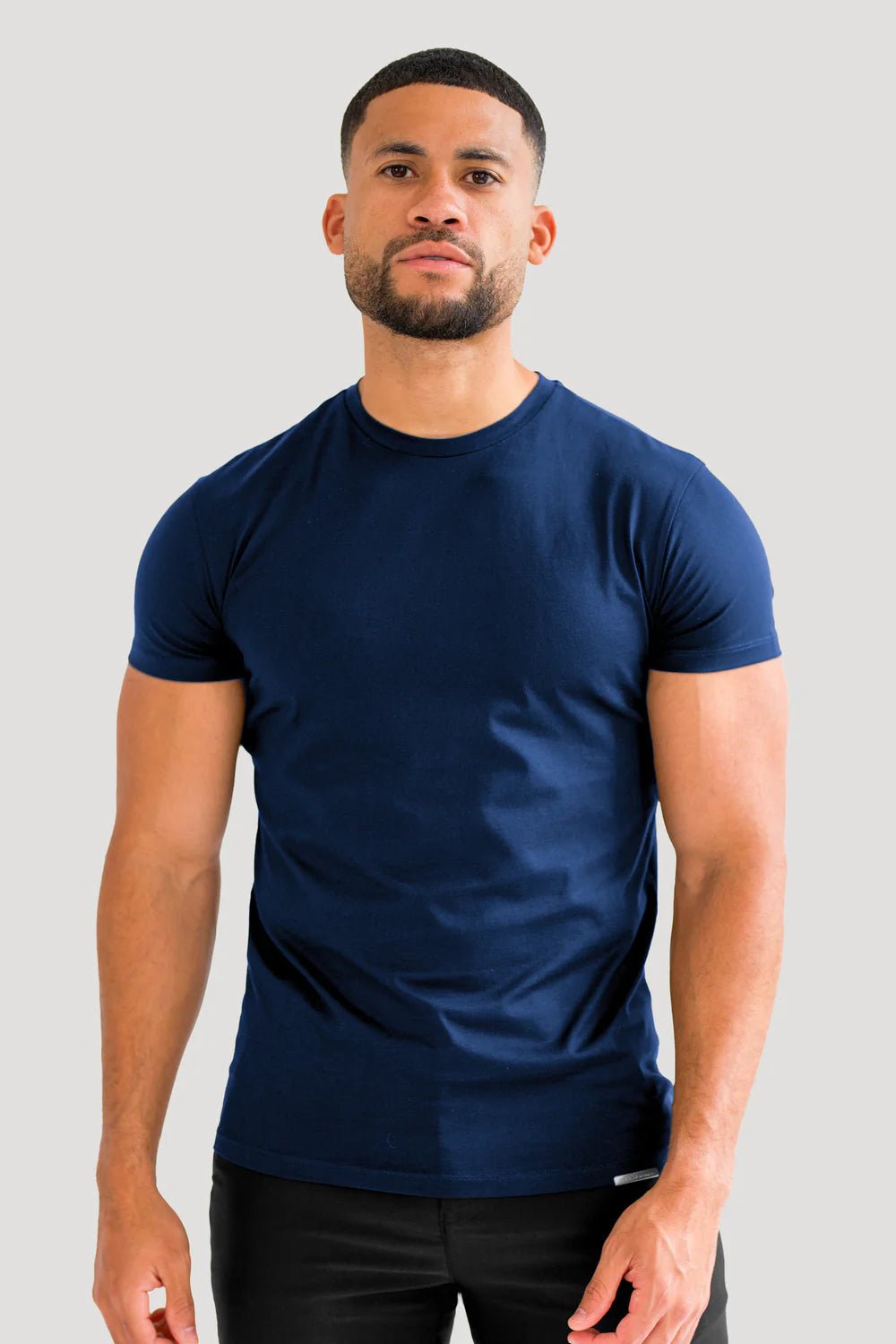 Men's Navy Rich Cotton Muscle Fit T-Shirt - Lucca Menswear