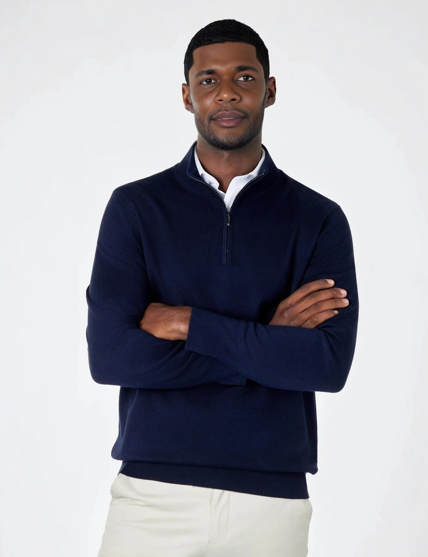 Men's Navy Zip Neck Jumper Secondary image