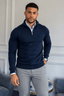 Men's Navy Zip Neck Jumper - Lucca Menswear