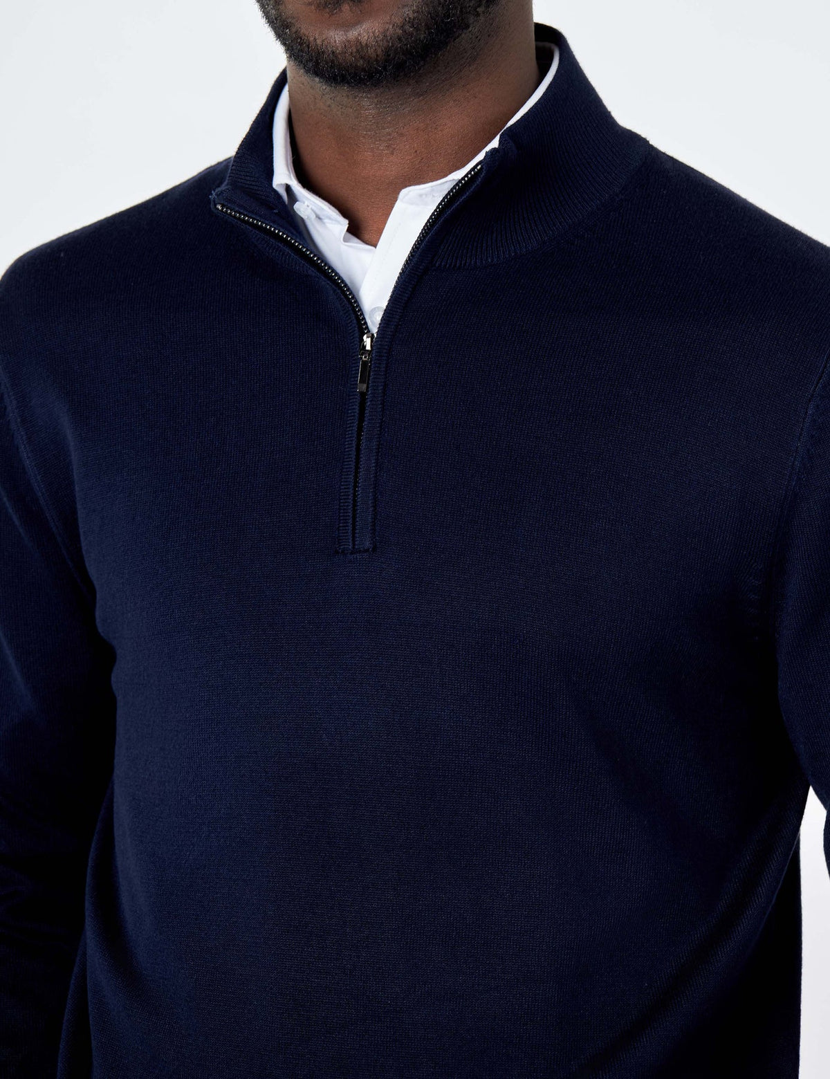Men's Navy Zip Neck Jumper - Lucca Menswear