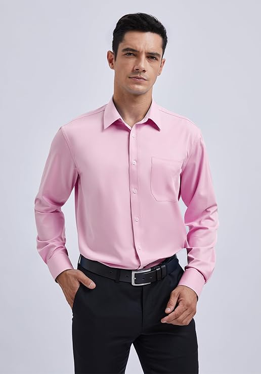 Men's Pink Cotton Blend Tailored Fit Shirt - Lucca Menswear Main image