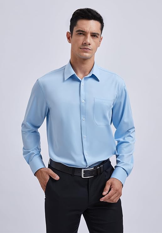 Men's Sky Blue Cotton Blend Tailored Fit Shirt - Lucca Menswear Main image